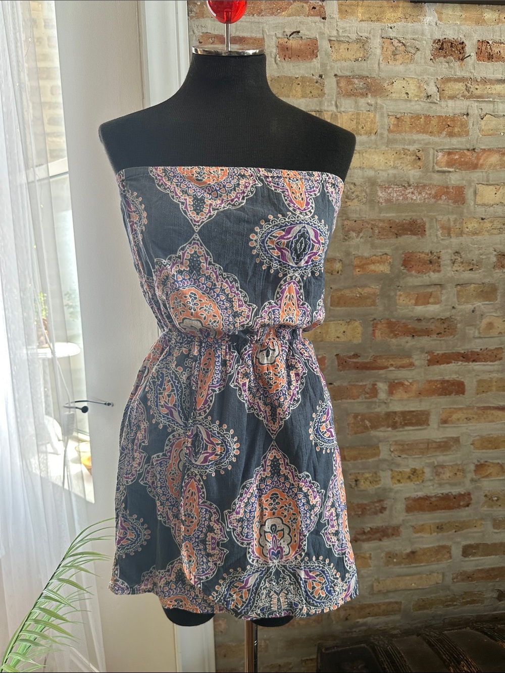 GAP Strapless Paisley Print Summer Dress - Black & Orange